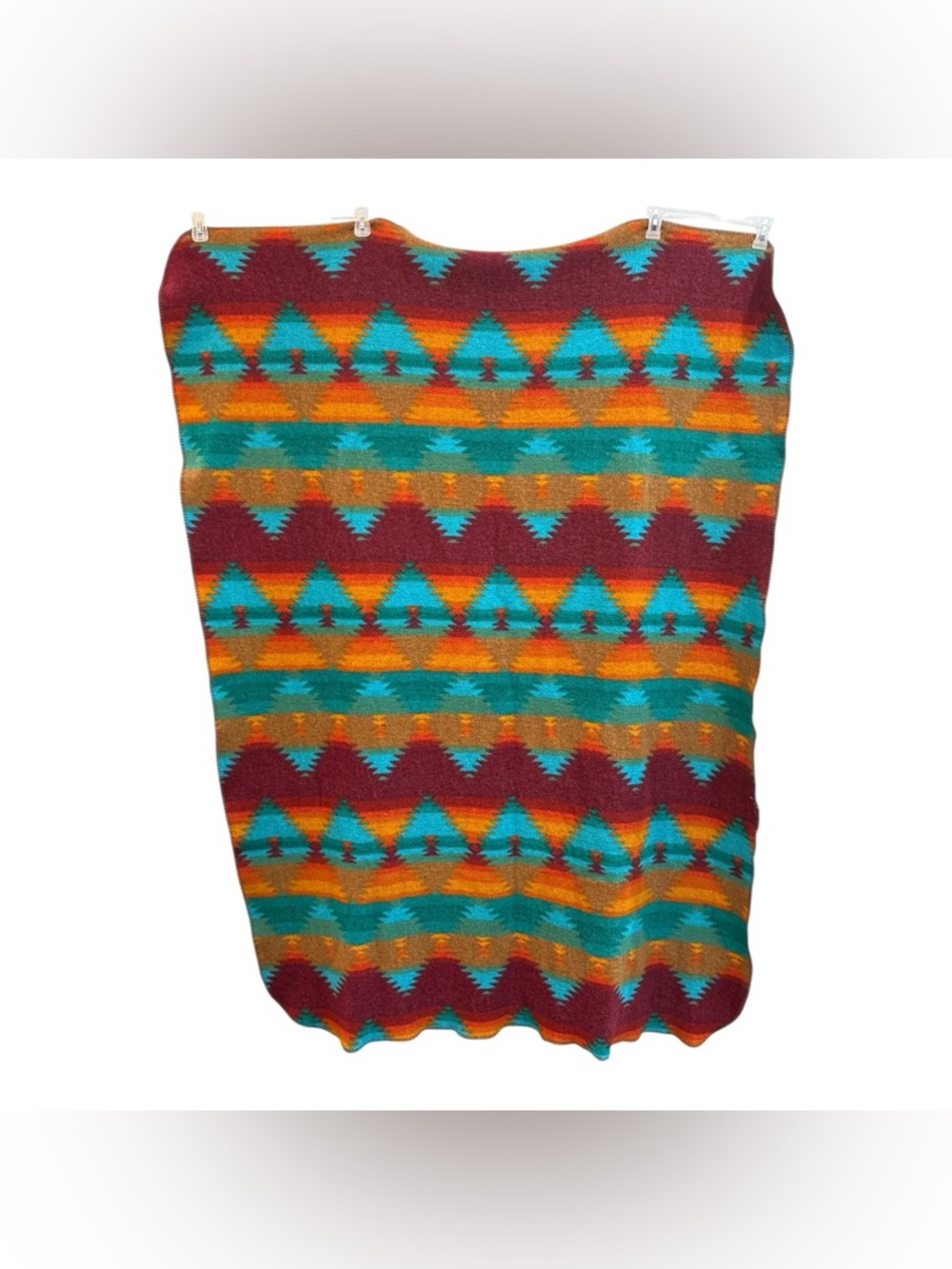 Vintage Aztec Southwestern Fleece Blanket Throw Red Orange Teal 70" x 50"